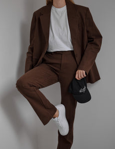 How to style brown suit with cap, VIDIÉ cap that goes with everything